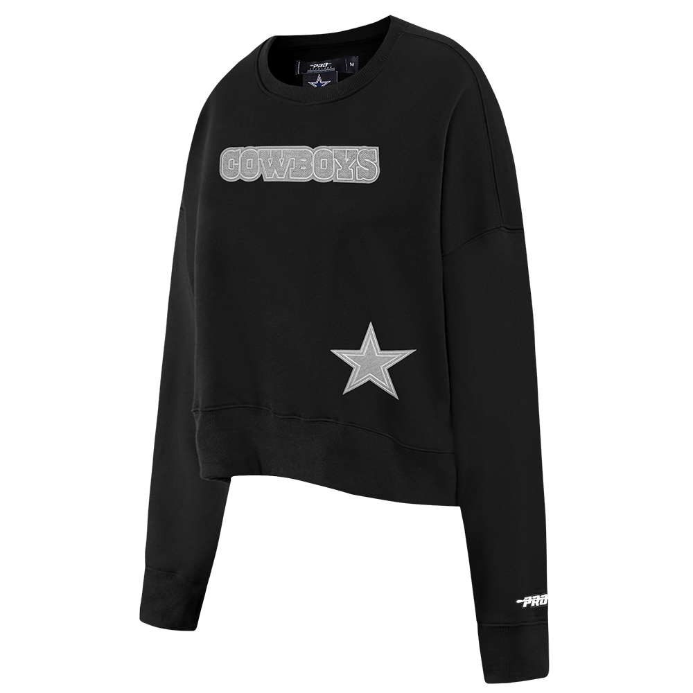 NFL DALLAS COWBOYS REVERSE FRENCH TERRY WOMEN'S FLEECE CREWNECK (BLACK)