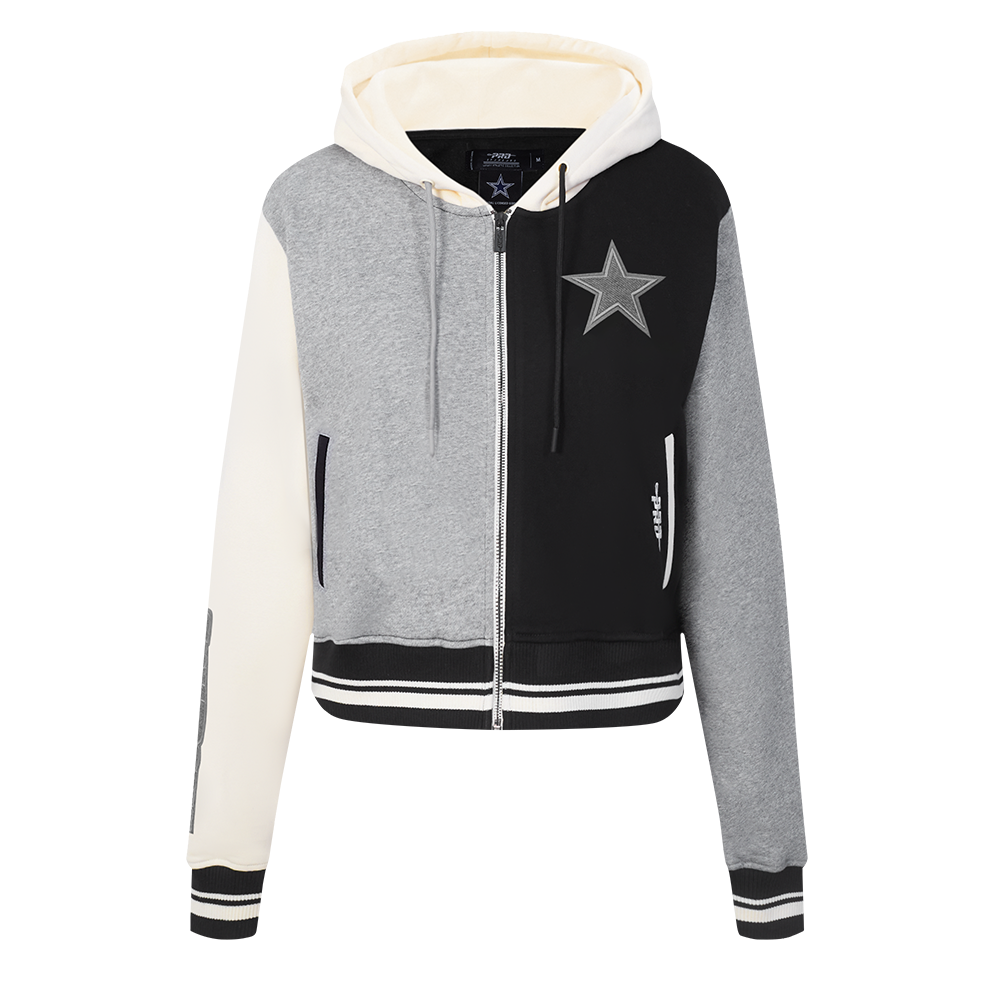 NFL DALLAS COWBOYS REVERSE FRENCH TERRY CHANDAIL À CAPUCHON EN MOLLETON À GLISSIÈRE ET À BLOCS DE COULEUR POUR FEMME (NOIR/GRIS/COQUILLE D'ŒUF)