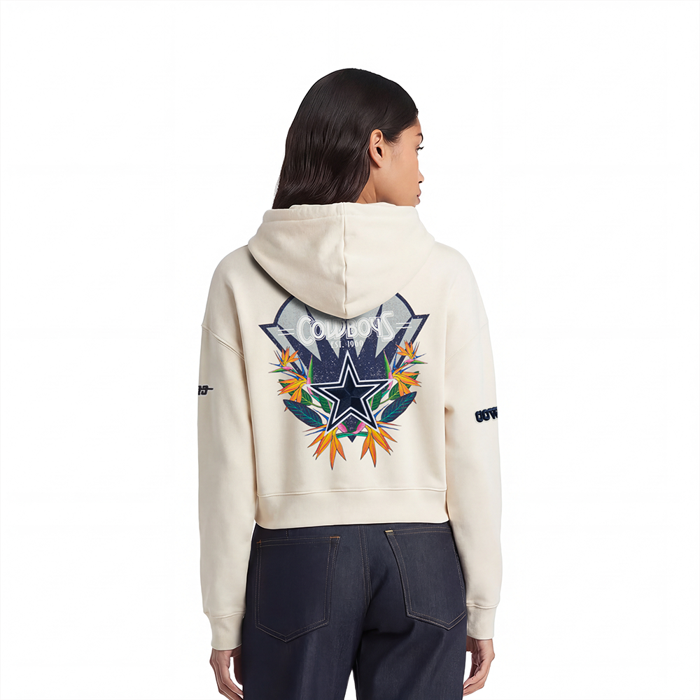 NFL DALLAS COWBOYS PARADISE WOMEN'S CROPPED PULLOVER HOODIE (EGGSHELL)