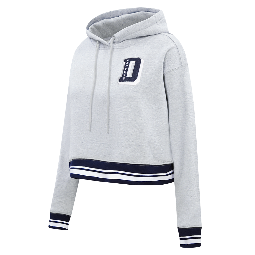NFL DALLAS COWBOYS MASHUP WOMEN'S RIB CROPPED PULLOVER HOODIE (HEATHER GREY/MIDNIGHT NAVY)
