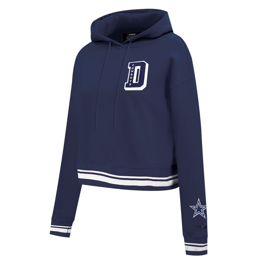 NFL DALLAS COWBOYS MASHUP WOMEN'S RIB CROPPED PULLOVER HOODIE (MIDNIGHT NAVY)