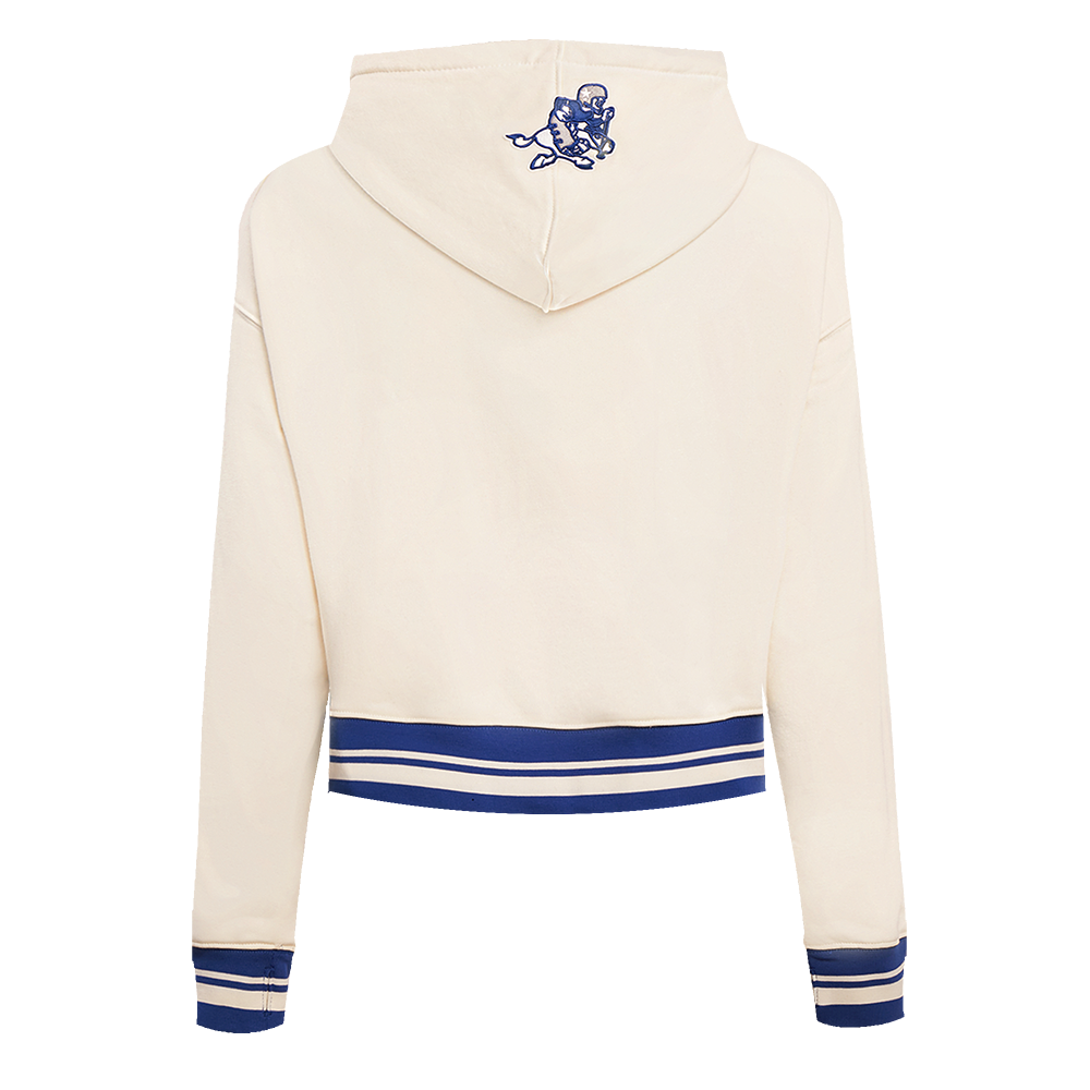 NFL DALLAS COWBOYS RETRO CLASSIC WOMEN'S CROPPED PULLOVER HOODIE (EGGSHELL/DODGER BLUE)