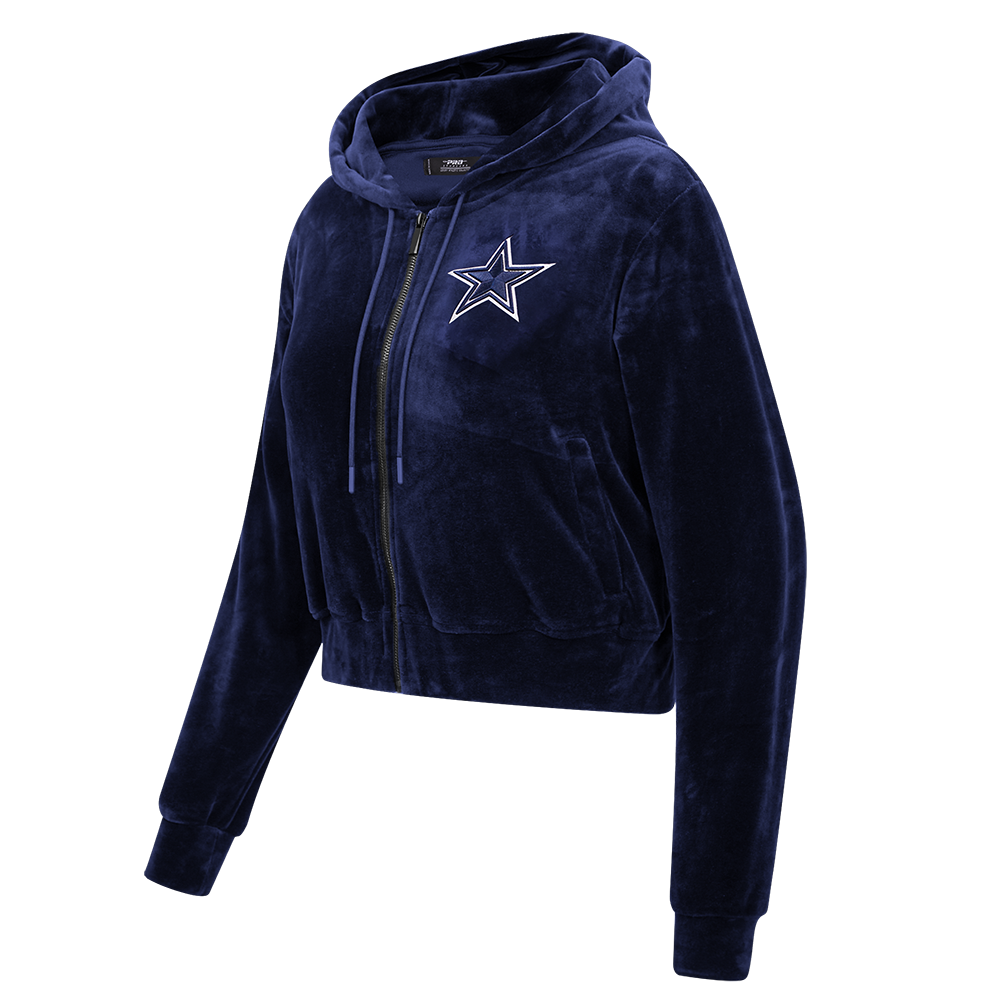 NFL DALLAS COWBOYS CLASSIC WOMEN'S VELOUR FULL ZIP PULLOVER HOODIE (MIDNIGHT NAVY)
