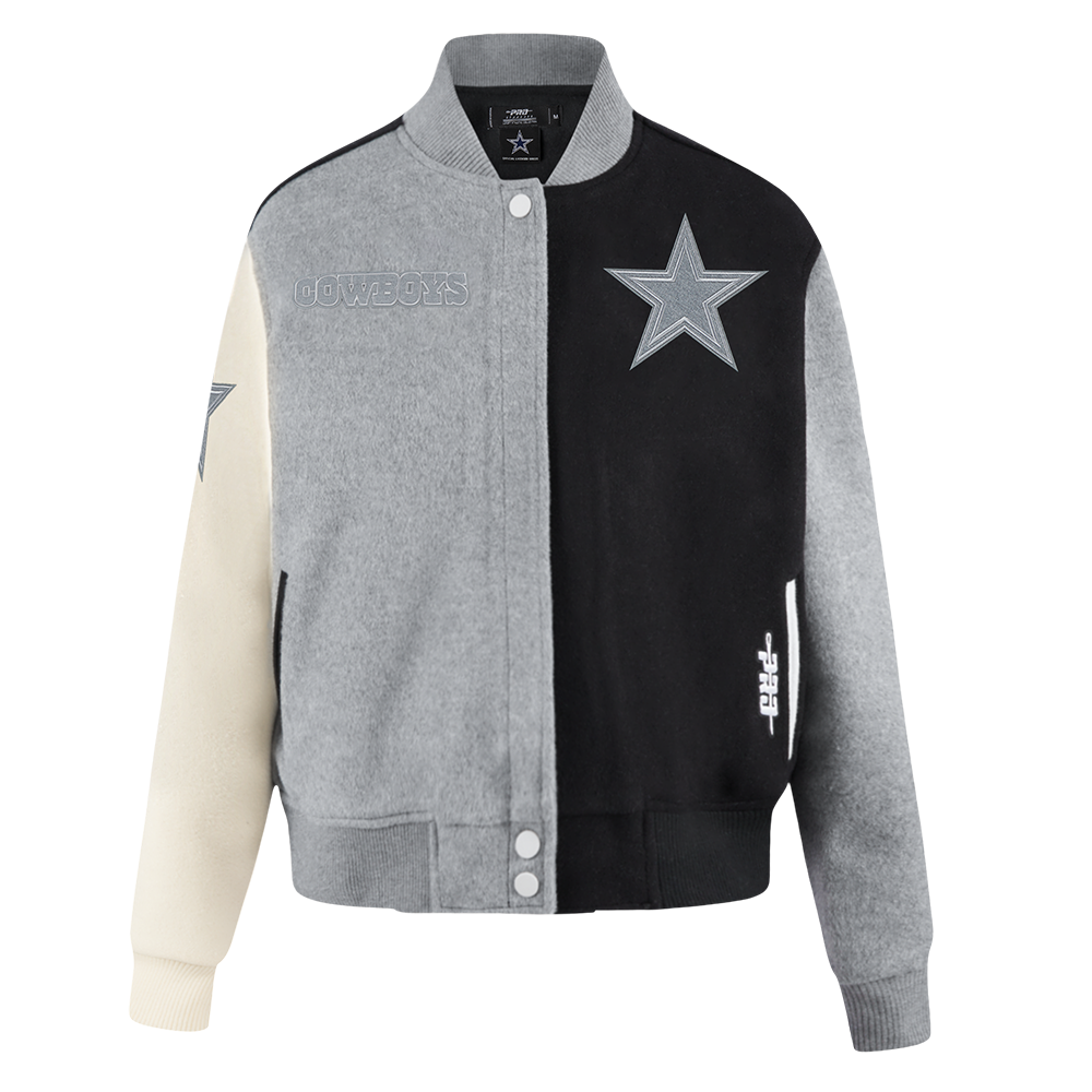 NFL DALLAS COWBOYS REVERSE FRENCH TERRY BLOUSON COLLÉGIAL EN LAINE POUR FEMME (NOIR/GRIS/COQUILLE D'ŒUF)