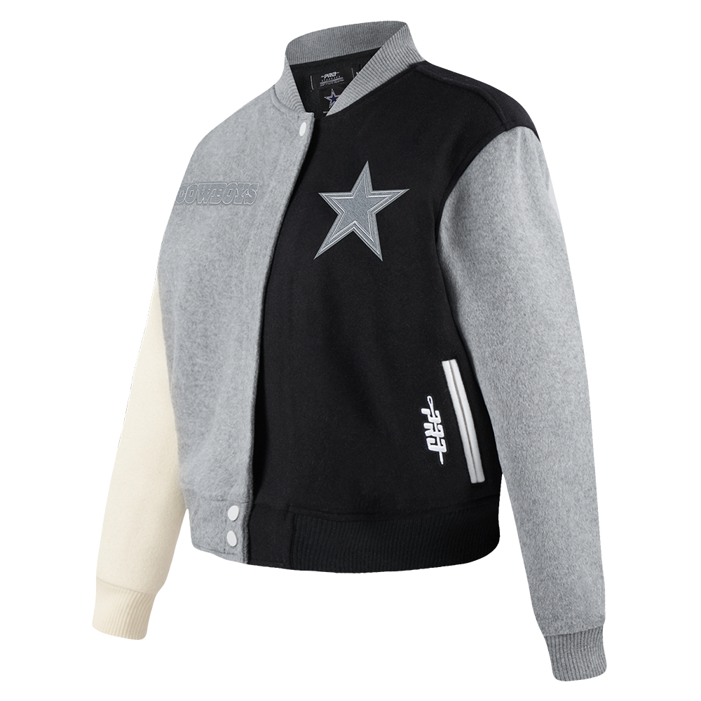 NFL DALLAS COWBOYS REVERSE FRENCH TERRY BLOUSON COLLÉGIAL EN LAINE POUR FEMME (NOIR/GRIS/COQUILLE D'ŒUF)