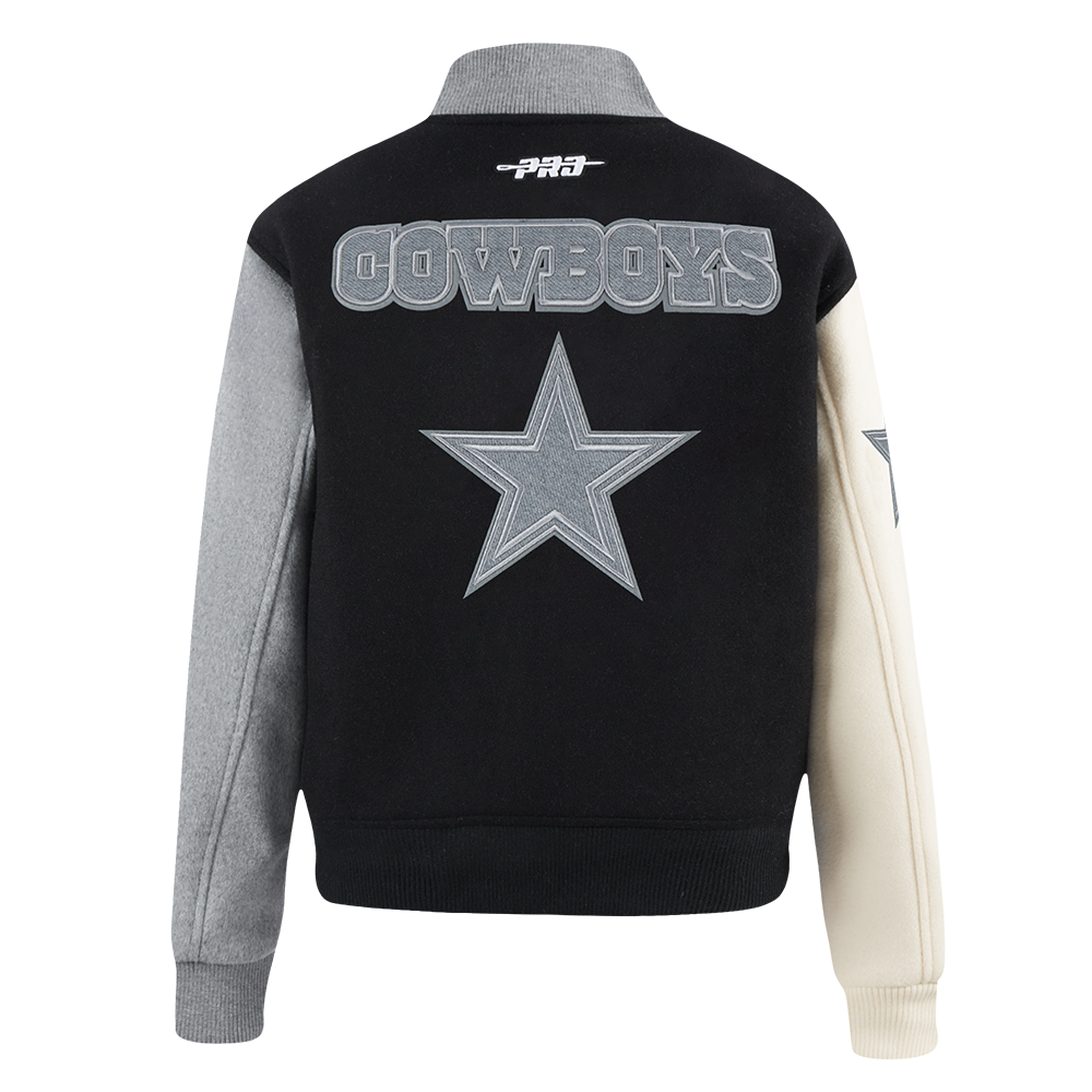 NFL DALLAS COWBOYS REVERSE FRENCH TERRY BLOUSON COLLÉGIAL EN LAINE POUR FEMME (NOIR/GRIS/COQUILLE D'ŒUF)