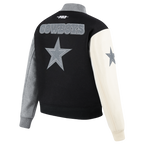 NFL DALLAS COWBOYS REVERSE FRENCH TERRY BLOUSON COLLÉGIAL EN LAINE POUR FEMME (NOIR/GRIS/COQUILLE D'ŒUF)