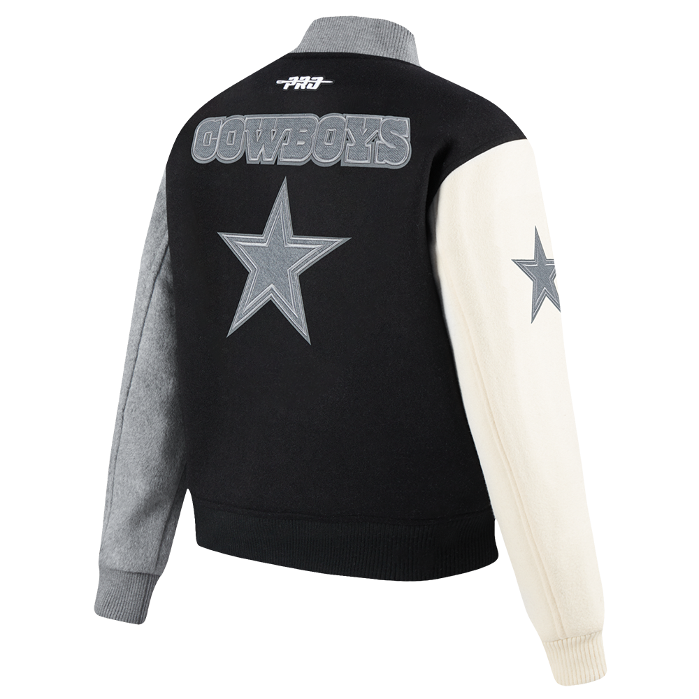 NFL DALLAS COWBOYS REVERSE FRENCH TERRY BLOUSON COLLÉGIAL EN LAINE POUR FEMME (NOIR/GRIS/COQUILLE D'ŒUF)