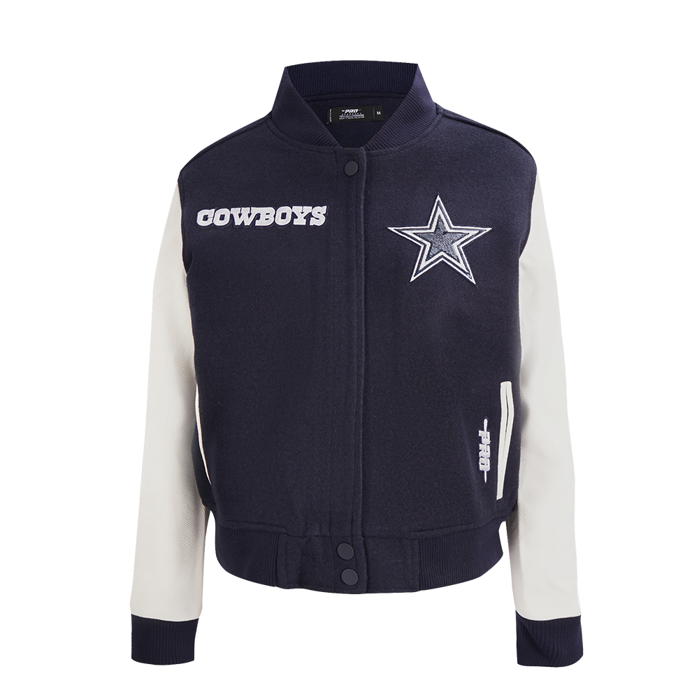 NFL DALLAS COWBOYS GAME DAY CLASSICS WOMEN'S WOOL VARSITY JACKET (MIDNIGHT NAVY/WHITE)
