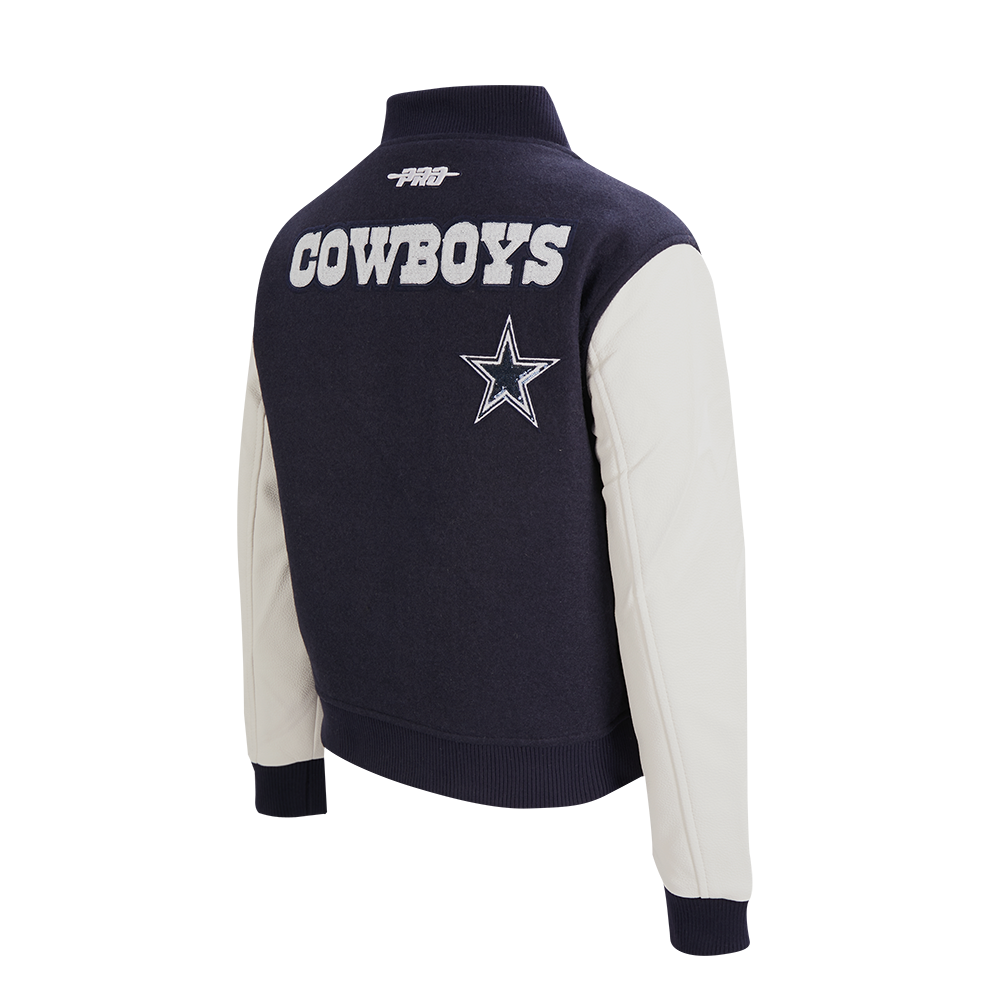 NFL DALLAS COWBOYS GAME DAY CLASSICS WOMEN'S WOOL VARSITY JACKET (MIDNIGHT NAVY/WHITE)