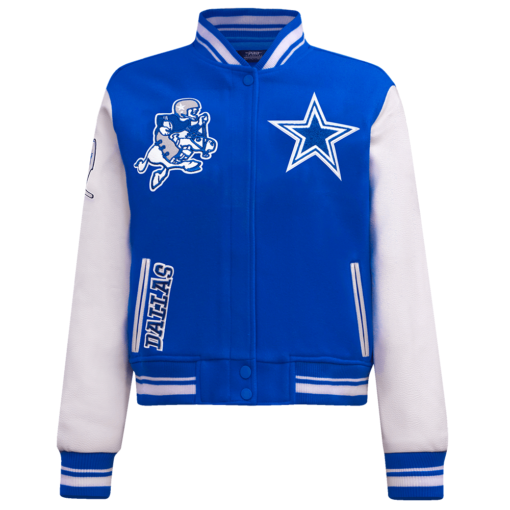 NFL DALLAS COWBOYS RETRO CLASSIC WOMEN'S RIB WOOL VARSITY JACKET (DODGER BLUE/WHITE)