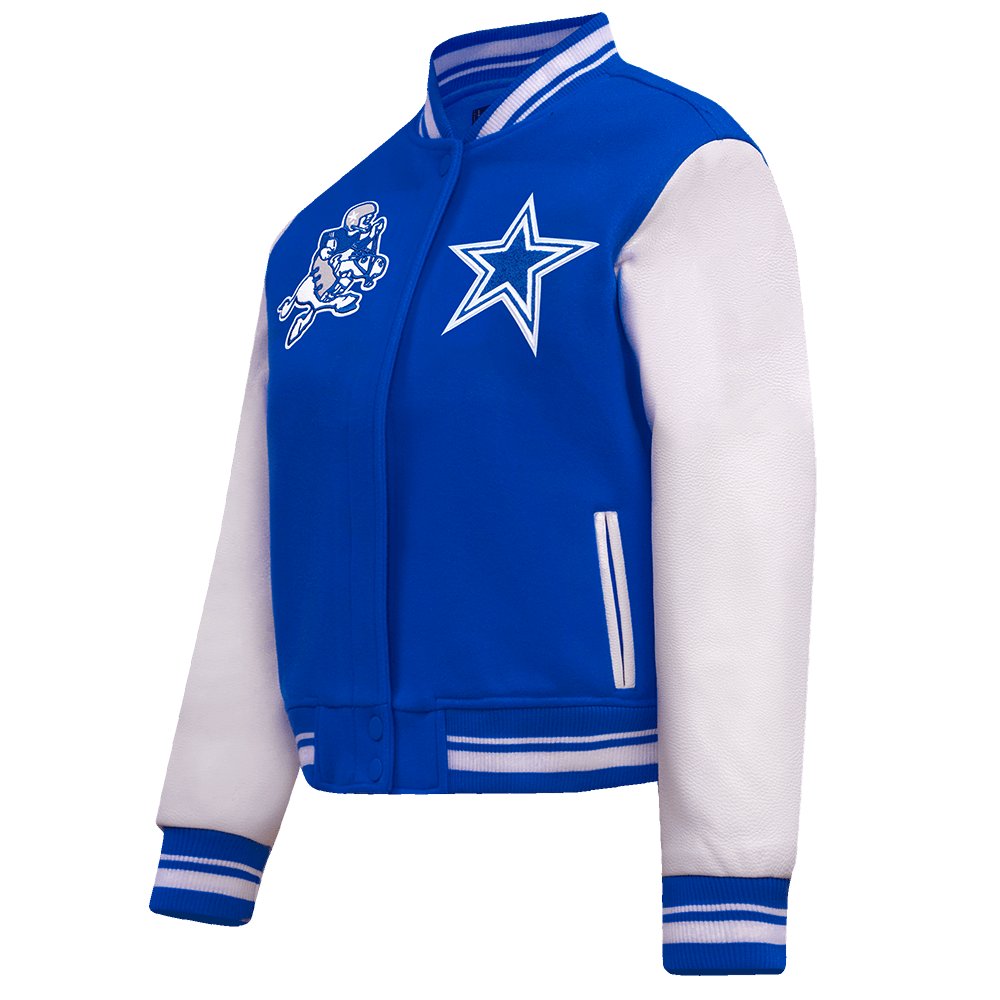 NFL DALLAS COWBOYS RETRO CLASSIC WOMEN'S RIB WOOL VARSITY JACKET (DODGER BLUE/WHITE)