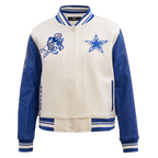 NFL DALLAS COWBOYS RETRO CLASSIC WOMEN'S RIB WOOL VARSITY JACKET (EGGSHELL/DODGER BLUE)