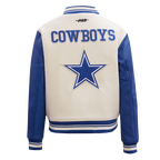 NFL DALLAS COWBOYS RETRO CLASSIC WOMEN'S RIB WOOL VARSITY JACKET (EGGSHELL/DODGER BLUE)