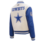 NFL DALLAS COWBOYS RETRO CLASSIC WOMEN'S RIB WOOL VARSITY JACKET (EGGSHELL/DODGER BLUE)