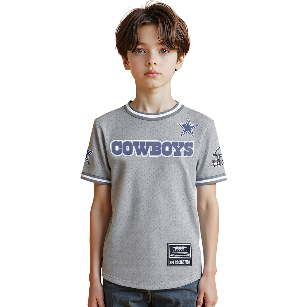 NFL DALLAS COWBOYS CLASSIC T-SHIRT EN FILET À MANCHES COURTES POUR GARÇON ENFANT (GRIS)