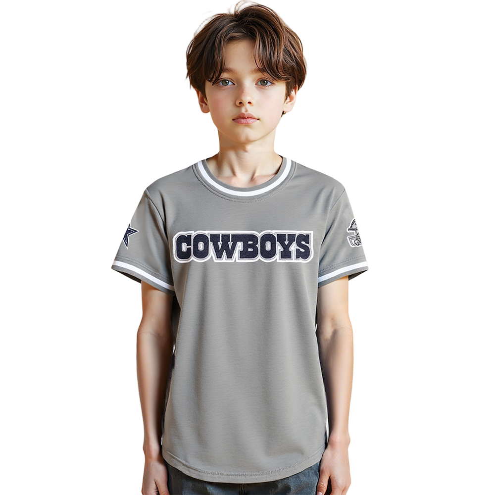 NFL DALLAS COWBOYS CLASSIC LITTLE BOY'S SHORT SLEEVE STRIPED RIB TEE (GRAY)