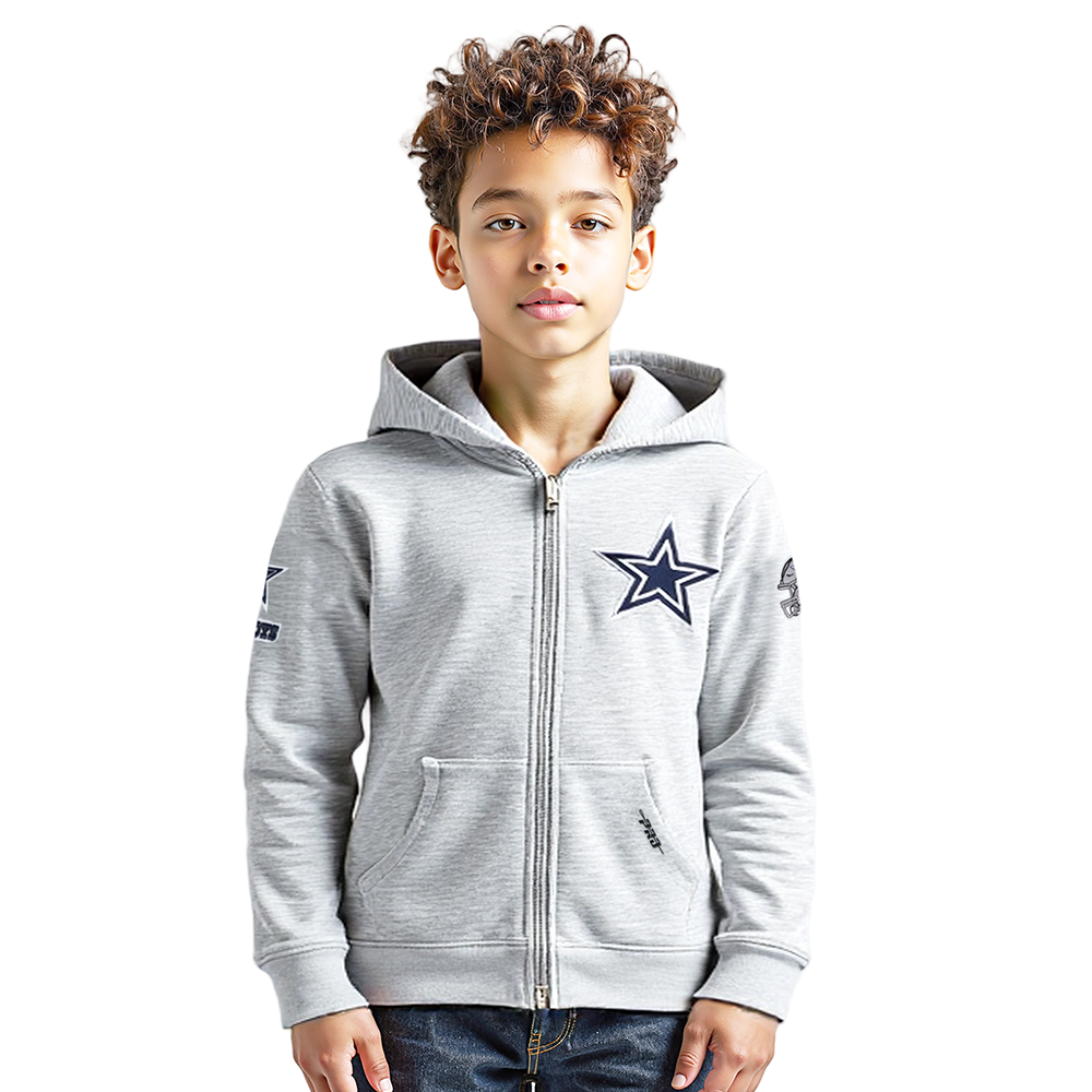 NFL DALLAS COWBOYS CLASSIC LITTLE BOY'S FLEECE FULL ZIP HOODIE (HEATHER GREY)