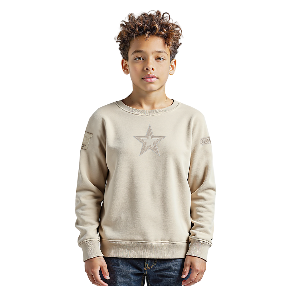 NFL DALLAS COWBOYS NEUTRAL LITTLE BOY'S FLEECE CREWNECK (TAUPE)