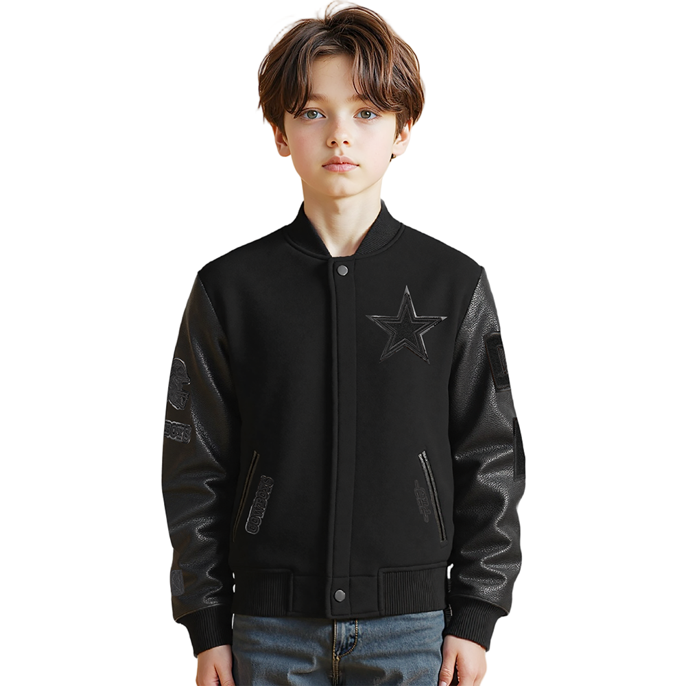 NFL DALLAS COWBOYS TRIPLE BLACK BLOUSON COLLÉGIAL EN LAINE POUR GARÇON ENFANT (NOIR DE JAIS)
