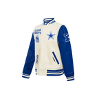NFL DALLAS COWBOYS RETRO CLASSICS LITTLE BOY'S RIB WOOL VARSITY JACKET (EGGSHELL/DODGER BLUE)