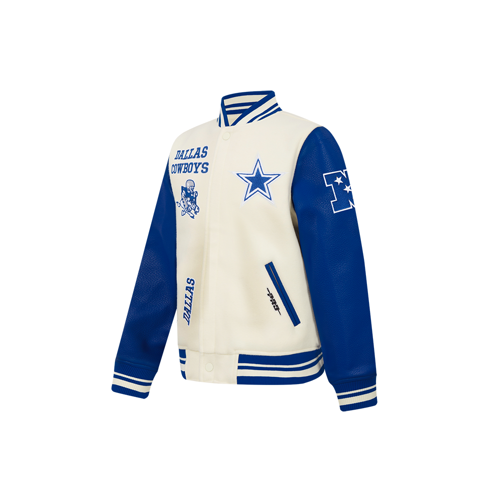 NFL DALLAS COWBOYS RETRO CLASSICS LITTLE BOY'S RIB WOOL VARSITY JACKET (EGGSHELL/DODGER BLUE)