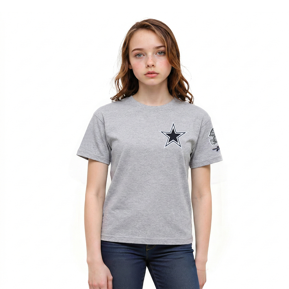 NFL DALLAS COWBOYS CLASSIC T-SHIRT À COUPE CARRÉE À MANCHES COURTES POUR FILLE ENFANT (GRIS CHINÉ)