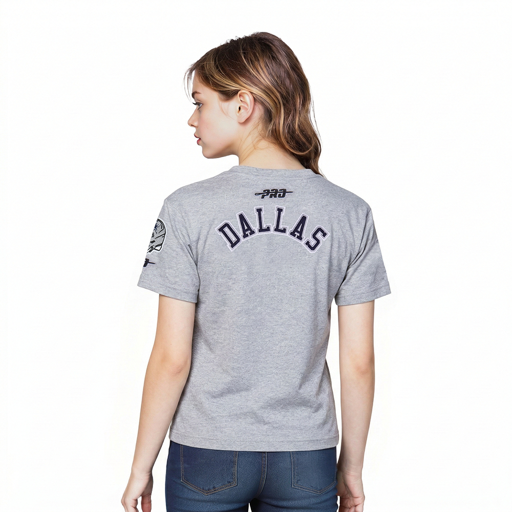 NFL DALLAS COWBOYS CLASSIC T-SHIRT À COUPE CARRÉE À MANCHES COURTES POUR FILLE ENFANT (GRIS CHINÉ)