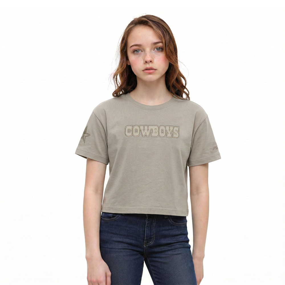 NFL DALLAS COWBOYS NEUTRAL T-SHIRT À COUPE CARRÉE À MANCHES COURTES POUR FILLE ENFANT (TAUPE)