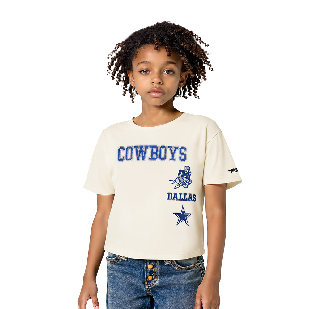 NFL DALLAS COWBOYS RETRO CLASSIC LITTLE GIRL'S SHORT SLEEVE BOXY TEE (EGGSHELL)