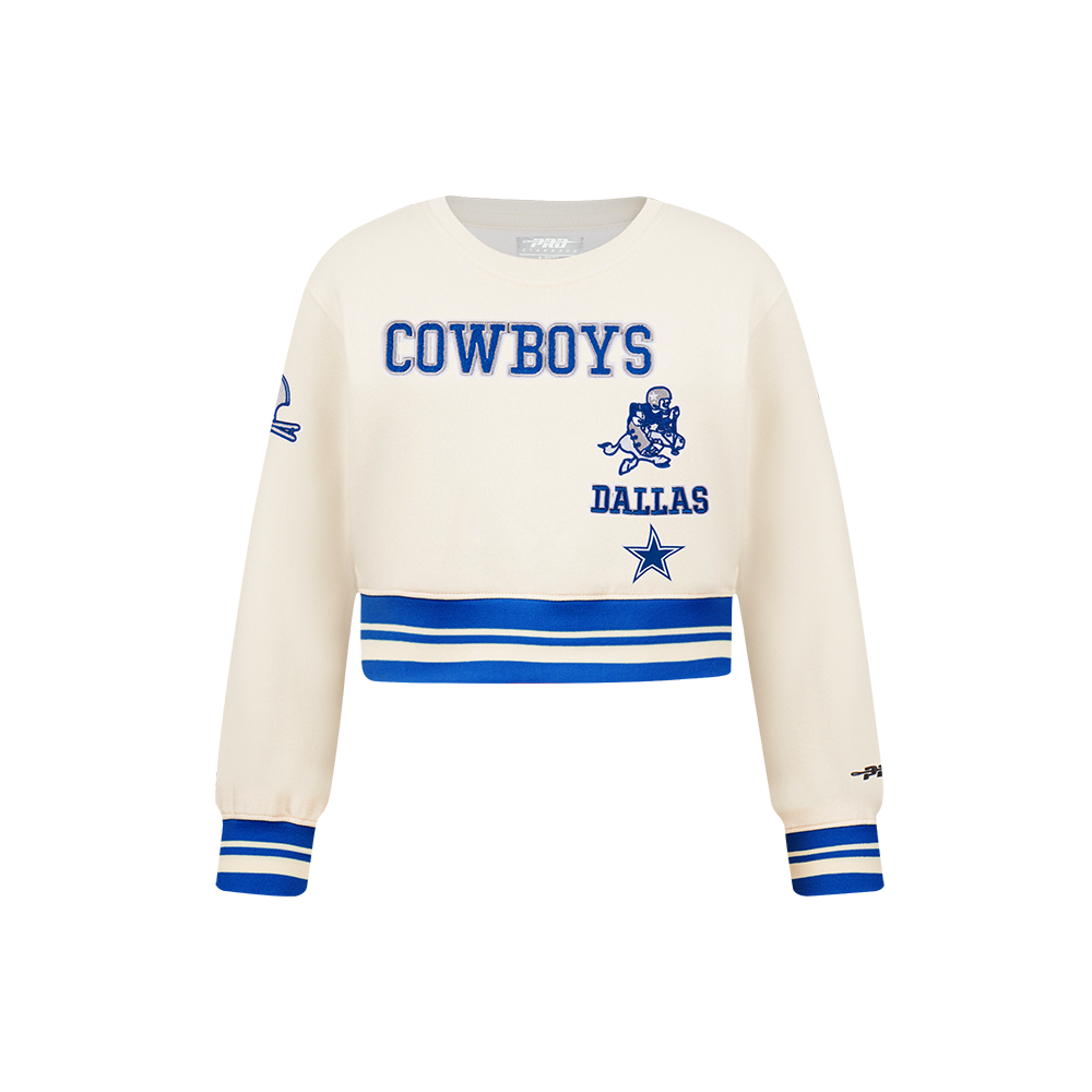 NFL DALLAS COWBOYS RETRO CLASSIC LITTLE GIRL'S RIB FLEECE CREWNECK (EGGSHELL/DODGER BLUE)
