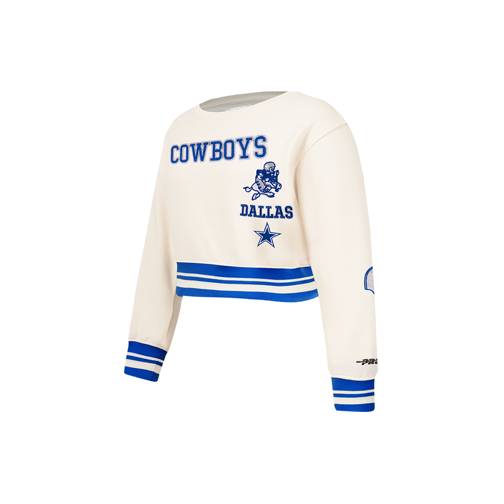 NFL DALLAS COWBOYS RETRO CLASSIC LITTLE GIRLS  RIB FLEECE CREWNECK (EGGSHELL/DODGER BLUE)