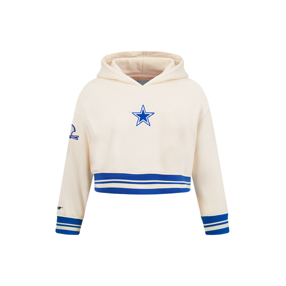 NFL DALLAS COWBOYS RETRO CLASSIC LITTLE GIRL'S RIB FLEECE PULLOVER HOODIE (EGGSHELL/DODGER BLUE)