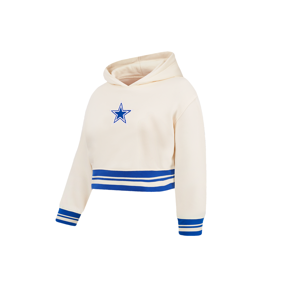 NFL DALLAS COWBOYS RETRO CLASSIC LITTLE GIRLS  RIB FLEECE PULLOVER HOODIE (EGGSHELL/DODGER BLUE)