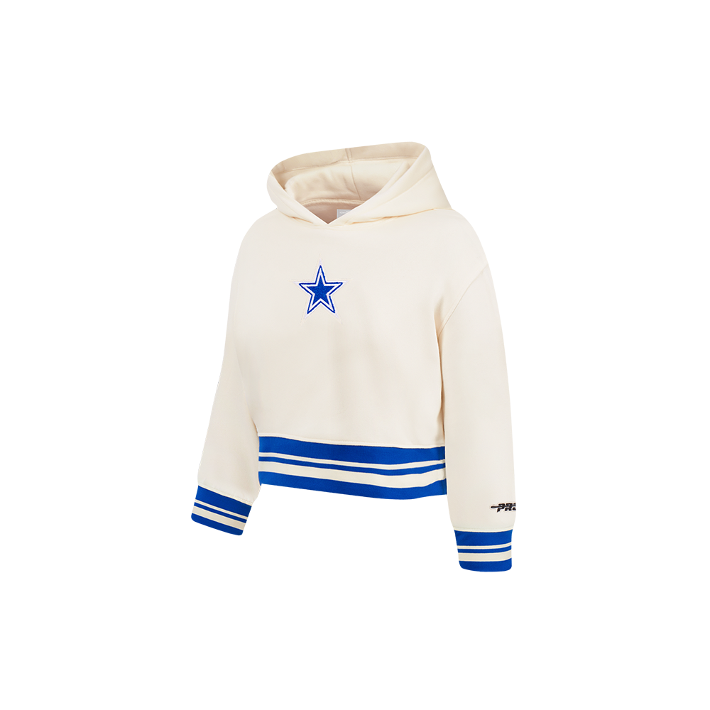 NFL DALLAS COWBOYS RETRO CLASSIC TODDLER GIRLS  RIB FLEECE PULLOVER HOODIE (EGGSHELL/DODGER BLUE)