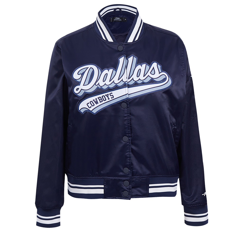 NFL DALLAS COWBOYS SCRIPT TAIL WOMEN'S SATIN JACKET (MIDNIGHT NAVY)