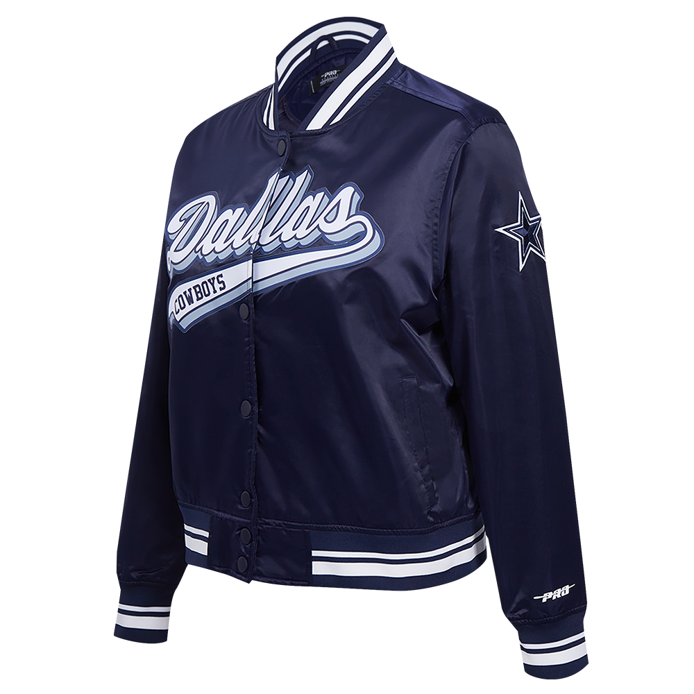 NFL DALLAS COWBOYS SCRIPT TAIL WOMEN'S SATIN JACKET (MIDNIGHT NAVY)