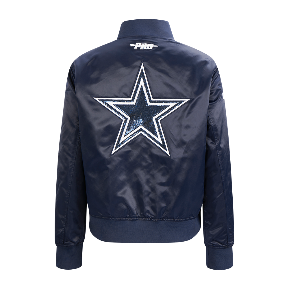 NFL DALLAS COWBOYS GAME DAY CLASSICS WOMEN'S SATIN JACKET (MIDNIGHT NAVY)