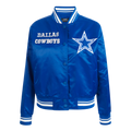 NFL DALLAS COWBOYS RETRO CLASSIC BLOUSON EN SATIN À BORDS CÔTELÉS POUR FEMME (BLEU DODGER)