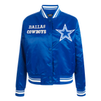 NFL DALLAS COWBOYS RETRO CLASSIC BLOUSON EN SATIN À BORDS CÔTELÉS POUR FEMME (BLEU DODGER)
