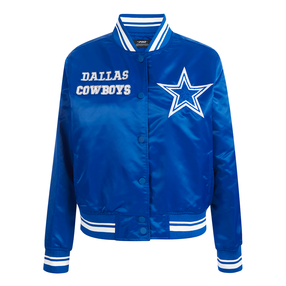 NFL DALLAS COWBOYS RETRO CLASSIC BLOUSON EN SATIN À BORDS CÔTELÉS POUR FEMME (BLEU DODGER)