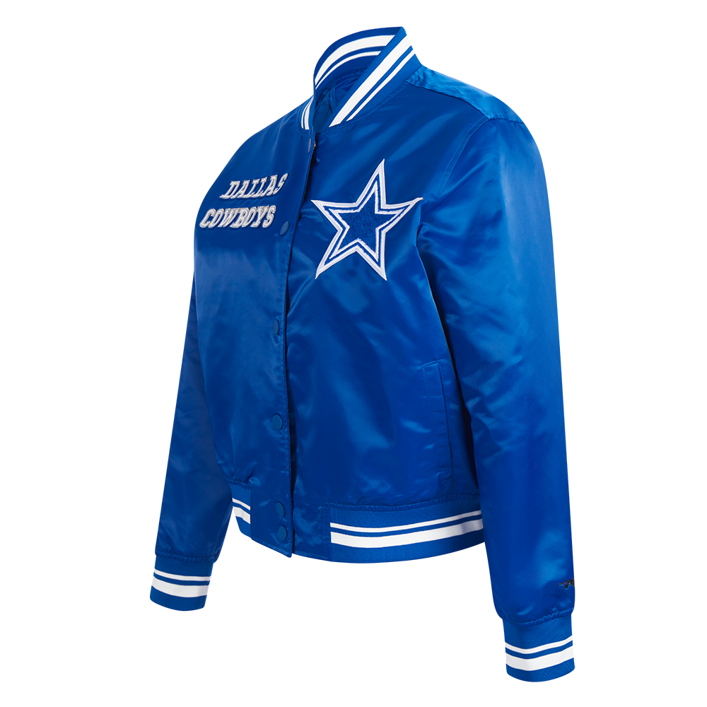 NFL DALLAS COWBOYS RETRO CLASSIC BLOUSON EN SATIN À BORDS CÔTELÉS POUR FEMME (BLEU DODGER)