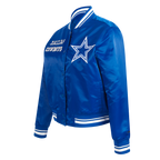 NFL DALLAS COWBOYS RETRO CLASSIC BLOUSON EN SATIN À BORDS CÔTELÉS POUR FEMME (BLEU DODGER)