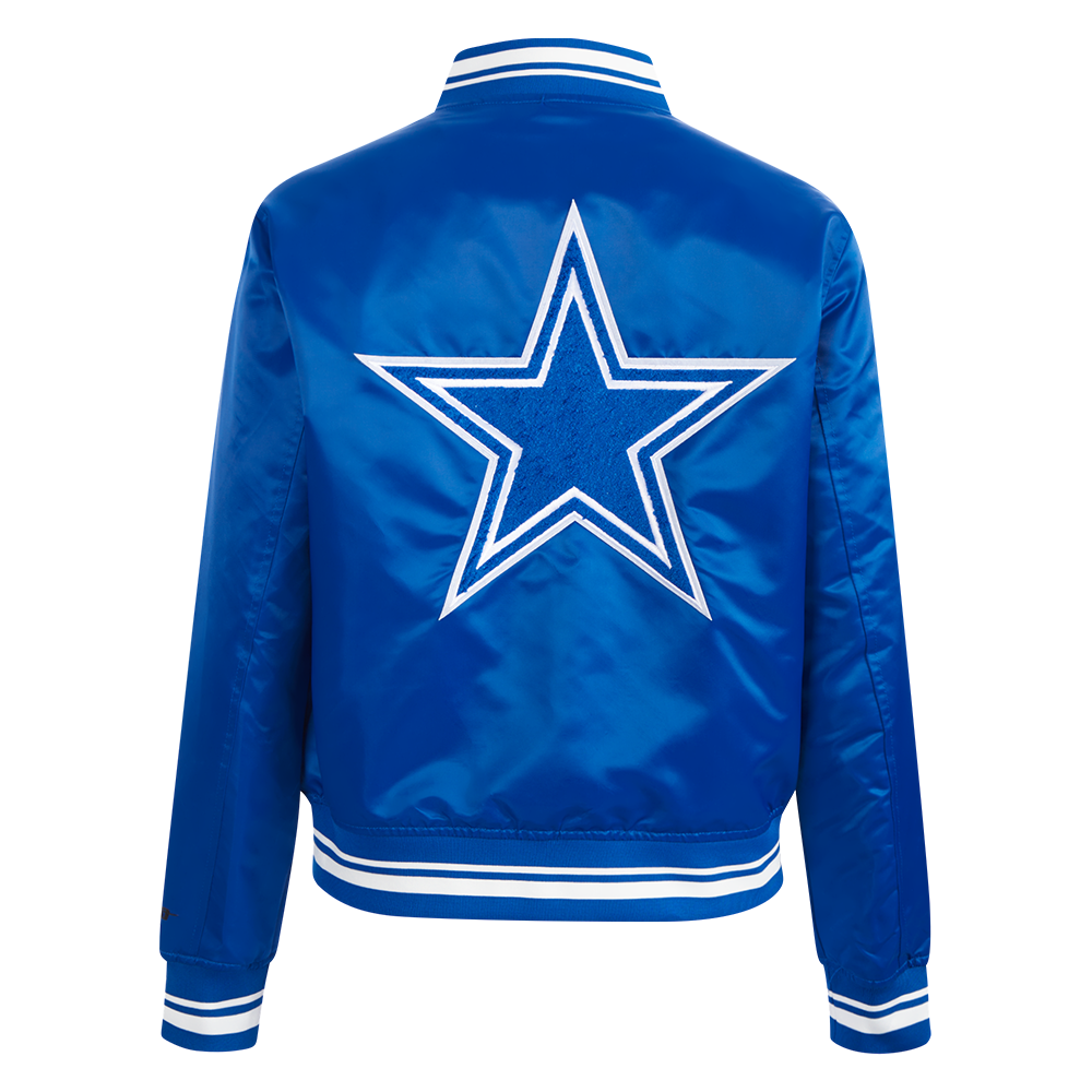 NFL DALLAS COWBOYS RETRO CLASSIC BLOUSON EN SATIN À BORDS CÔTELÉS POUR FEMME (BLEU DODGER)