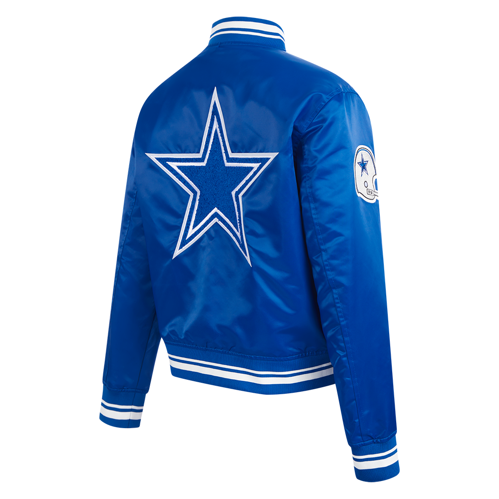 NFL DALLAS COWBOYS RETRO CLASSIC BLOUSON EN SATIN À BORDS CÔTELÉS POUR FEMME (BLEU DODGER)