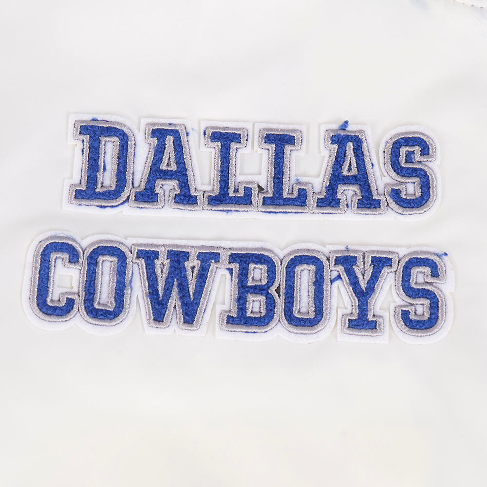 NFL DALLAS COWBOYS RETRO CLASSIC BLOUSON EN SATIN À BORDS CÔTELÉS POUR FEMME (COQUILLE D'ŒUF/BLEU DODGER)