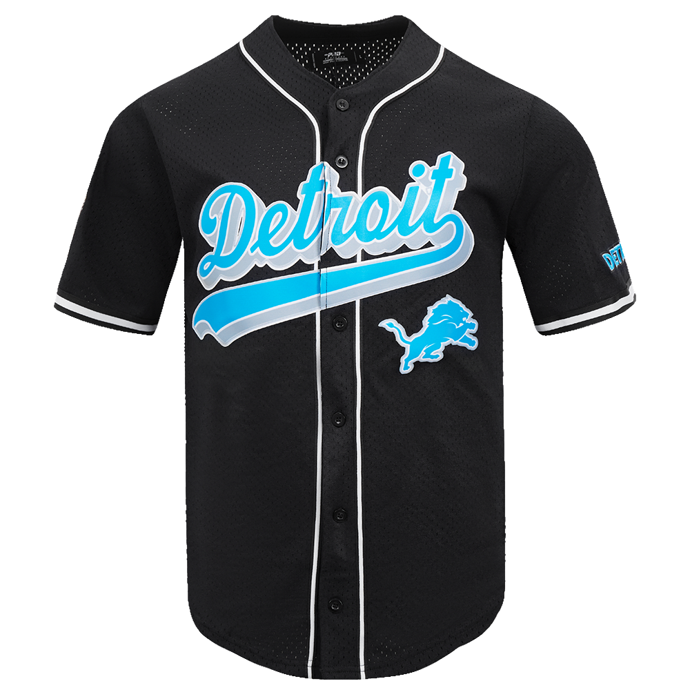 NFL DETROIT LIONS SCRIPT TAIL MEN'S MESH BUTTON DOWN SHIRT (BLACK)