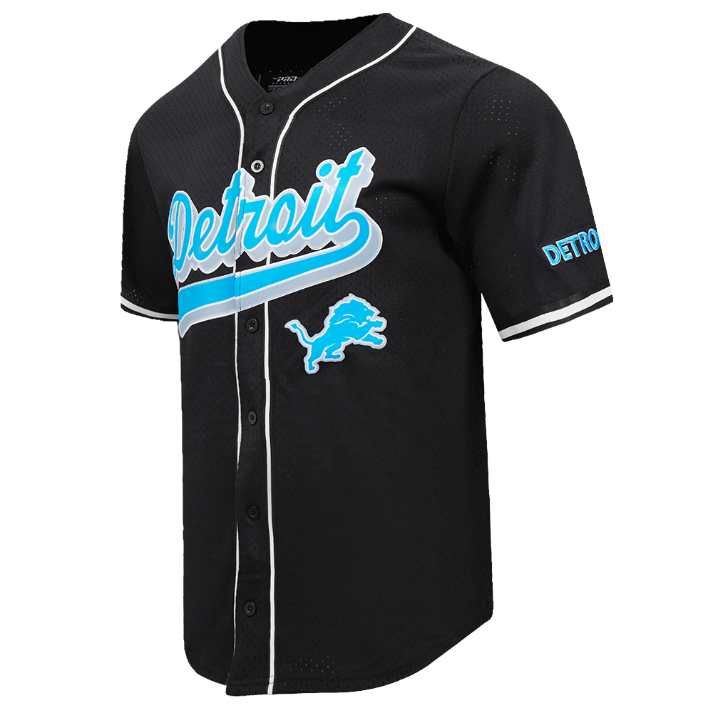 NFL DETROIT LIONS SCRIPT TAIL MEN'S MESH BUTTON DOWN SHIRT (BLACK)