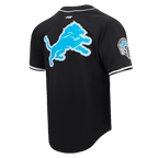 NFL DETROIT LIONS SCRIPT TAIL MEN'S MESH BUTTON DOWN SHIRT (BLACK)