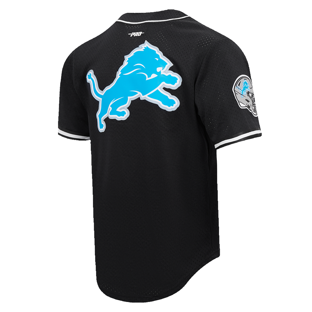 NFL DETROIT LIONS SCRIPT TAIL MEN'S MESH BUTTON DOWN SHIRT (BLACK)